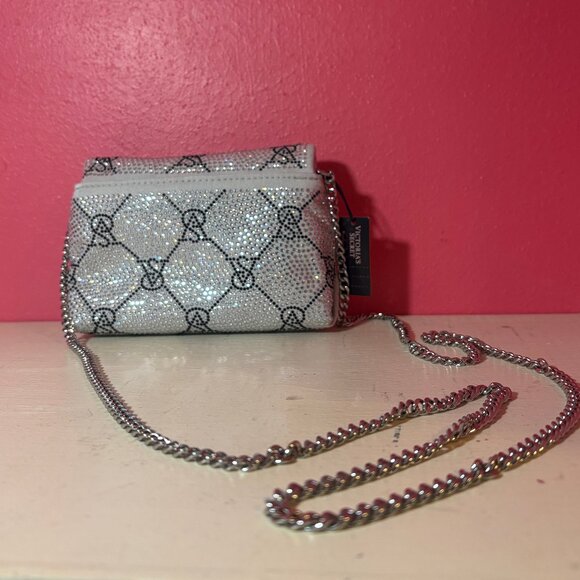 NWT Victoria's Secret Micro Silver Bling Crossbody Bag NEW Logo Print Party Fun - Picture 6 of 10